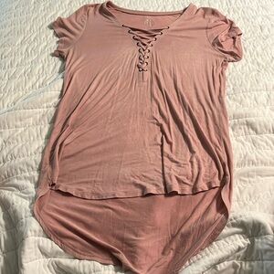 Blush pink lace up top